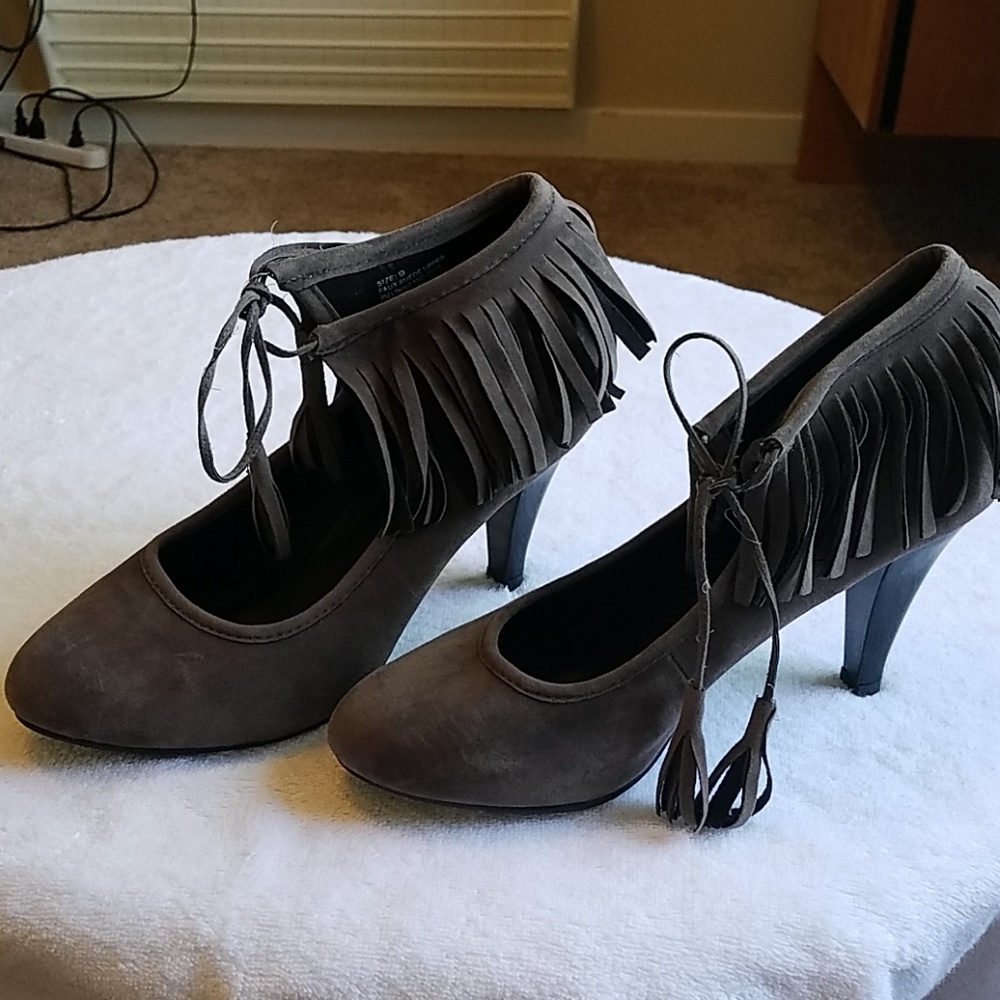 Kimchi Blue Fringe Faux Suede Heels